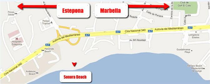 Kart over Sonora Beach