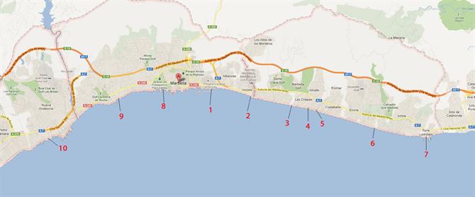 Marbella's top ten beaches map