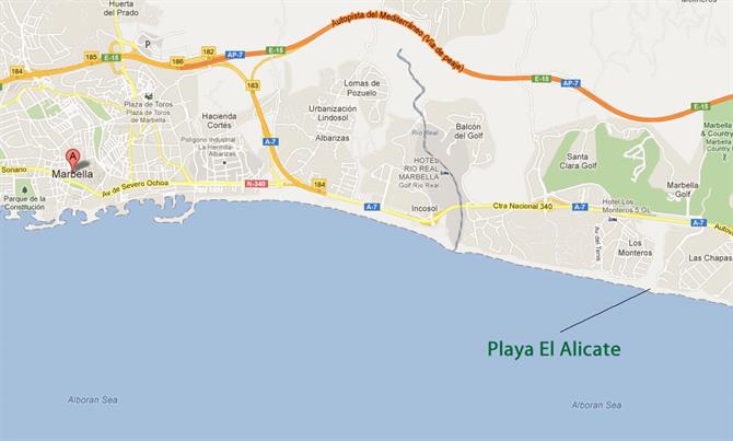 Carte de la plage d'Alicate 