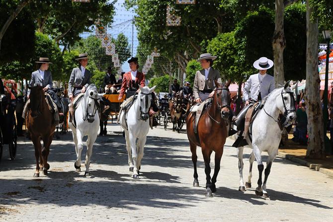 Spanish Style Horse Riding at the Feria de Abril, Seville