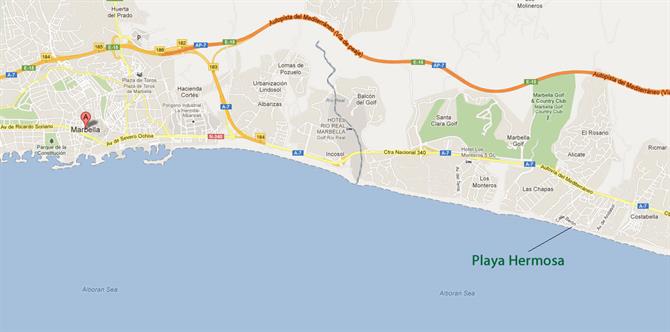 Carte de Playa Hermosa Marbella
