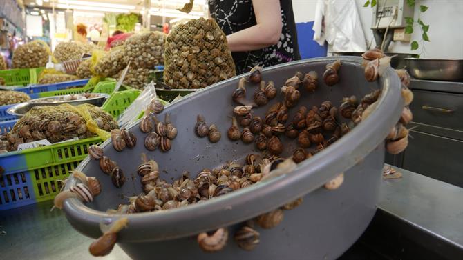 Snegler til salgs på Mercado Central