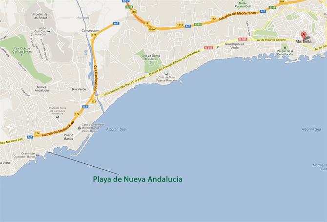 Playa de Nueva Andalucia Marbella kort
