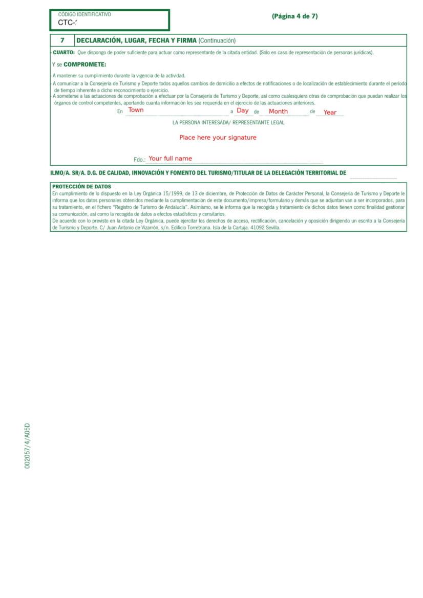 Holiday Rental Application Form Andalucia pg 4