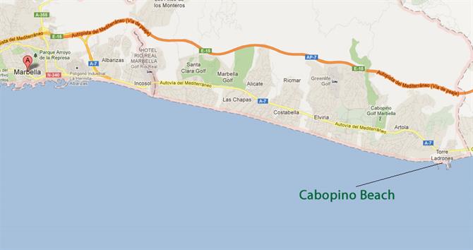 Cabopino beach Marbella map