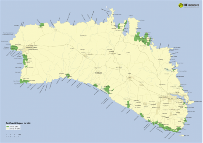 Tourist zones in Menorca