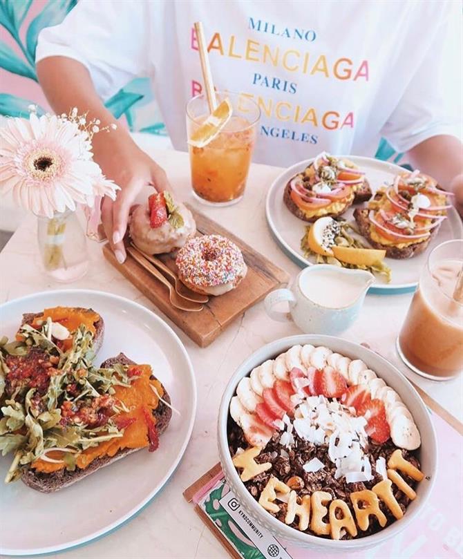 Cafe with colorful food