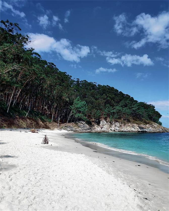 Beautiful white sandy beach on the Cíes Islands