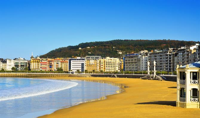 Playa de La Concha i San Sebastián är formad som ett snäckskal