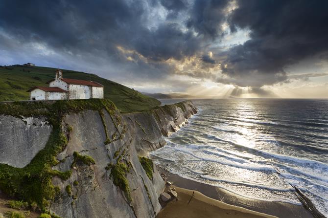 San Telmo church in Zumaia, with Itzurun beach