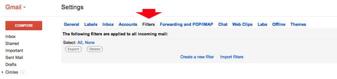 Email filter settings