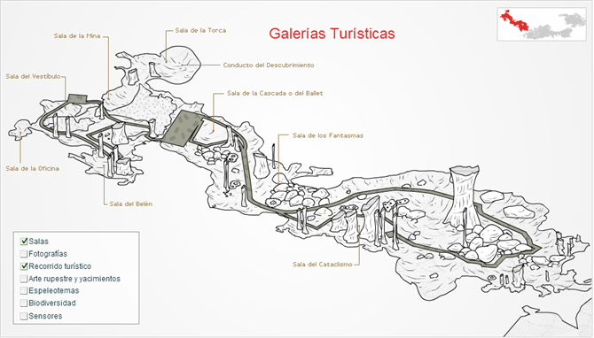 Kart over grottene i Nerja