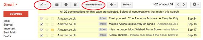 Move to inbox selection gmail
