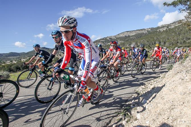 Professional cyclists on a Mallorcan mountain 