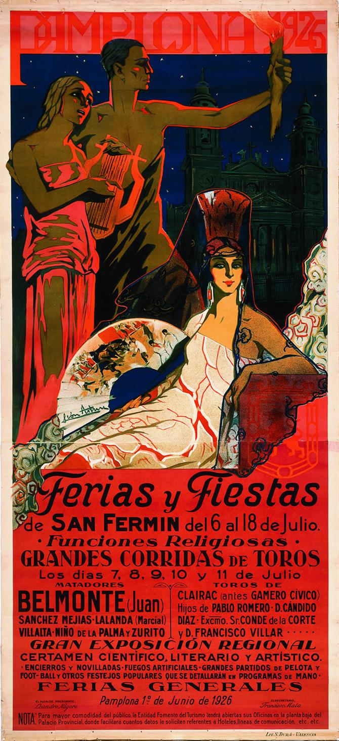 San Fermin 1926 - Poster des Fests, an dem auch Ernest Hemingway teilnahm