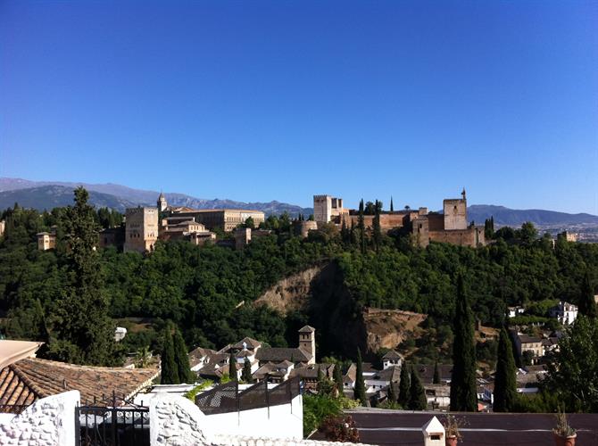 uitzicht Alhambra Granada Spanje, mirador de San Nicolás