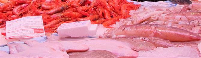 Fresh fish and prawns in the market