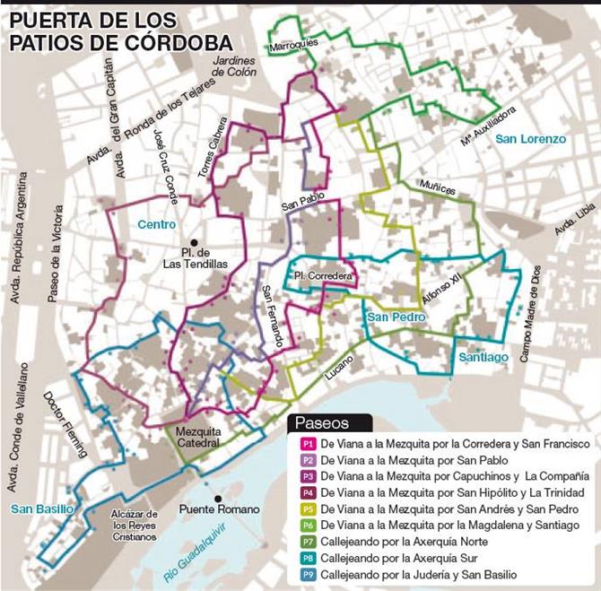 Stadtplan von 2014 für Hofrouten in Cordoba 