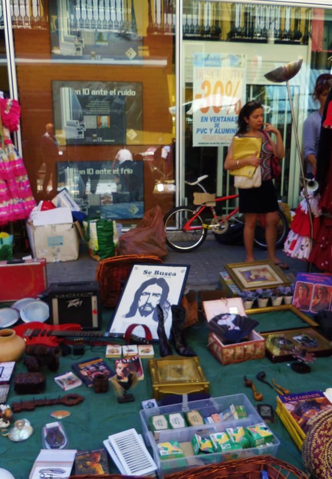 Jesus is really worshipped in Seville. Flea market in Macarena