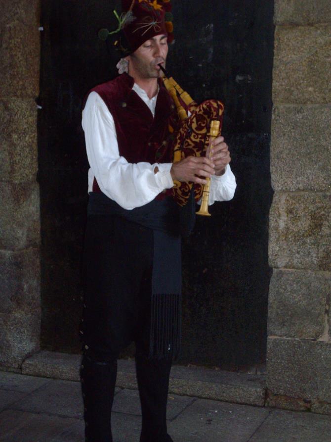 A bagpipe player in Pontevedra, Galicia